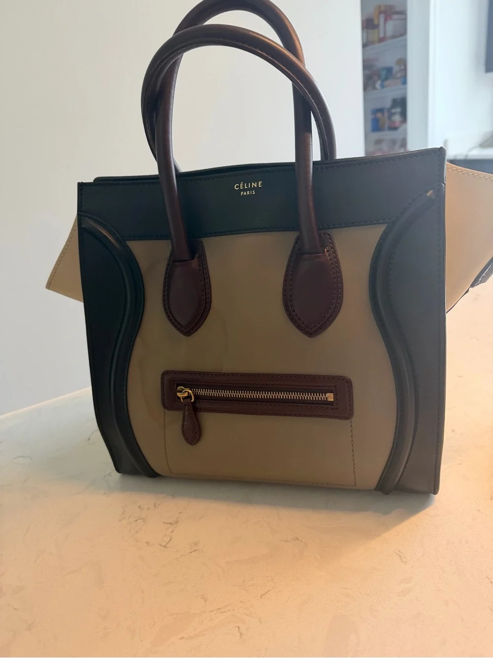 Celine Burgundy Leather Shoulder Bag with Black Trim